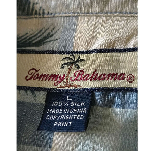Tommy Bahama Silk Palm Tree Shirt Beige Blue Mens Size Large - Picture 4 of 4